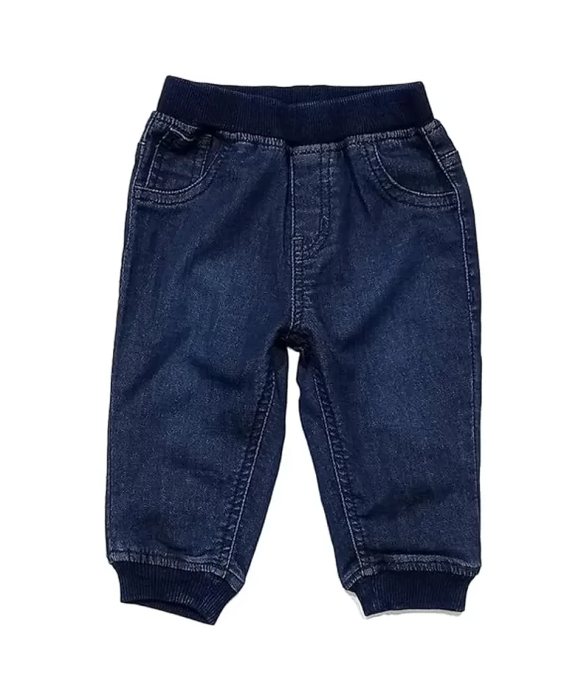 Girls Navy Blue Solid Denim Elasticated Jeans