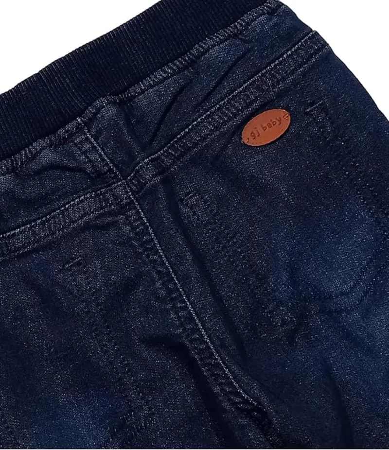 Girls Navy Blue Solid Denim Elasticated Jeans