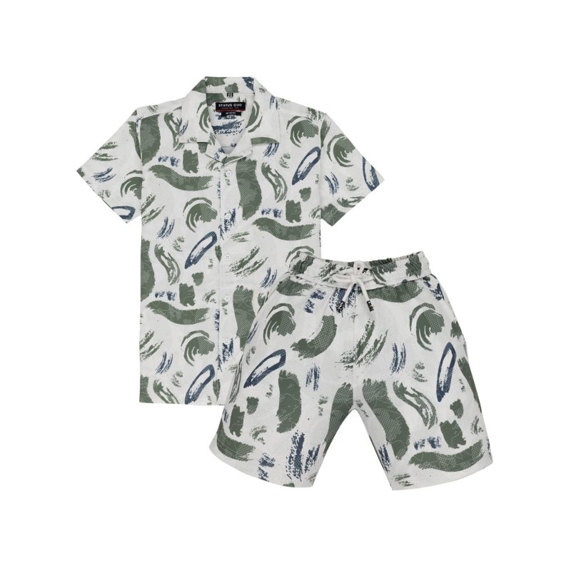 Status Quo Boy'S Abstract Printed Regular Fit Co-Ord Set With Shirt & Shorts