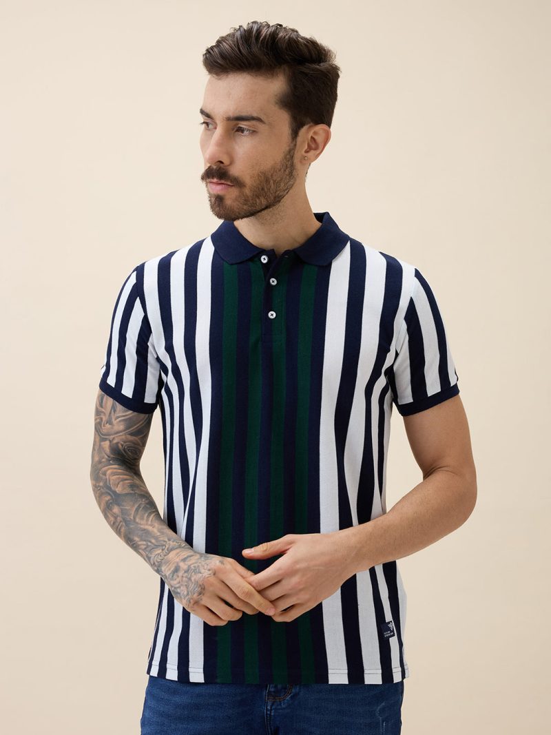 Status Quo Status Quo Men'S Striped Polo Collar Half Sleeves Regular Fit Tshirt
