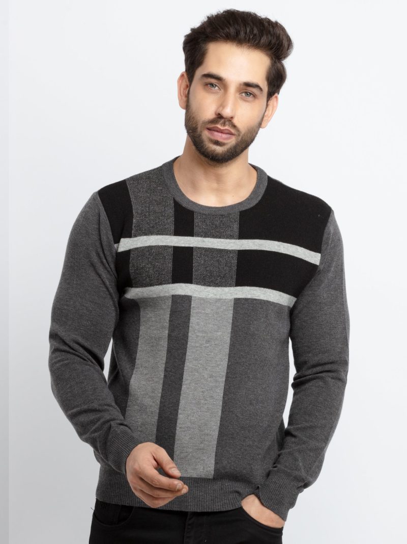 Status Quo Men'S Colour Blocking Round Neck Sweater