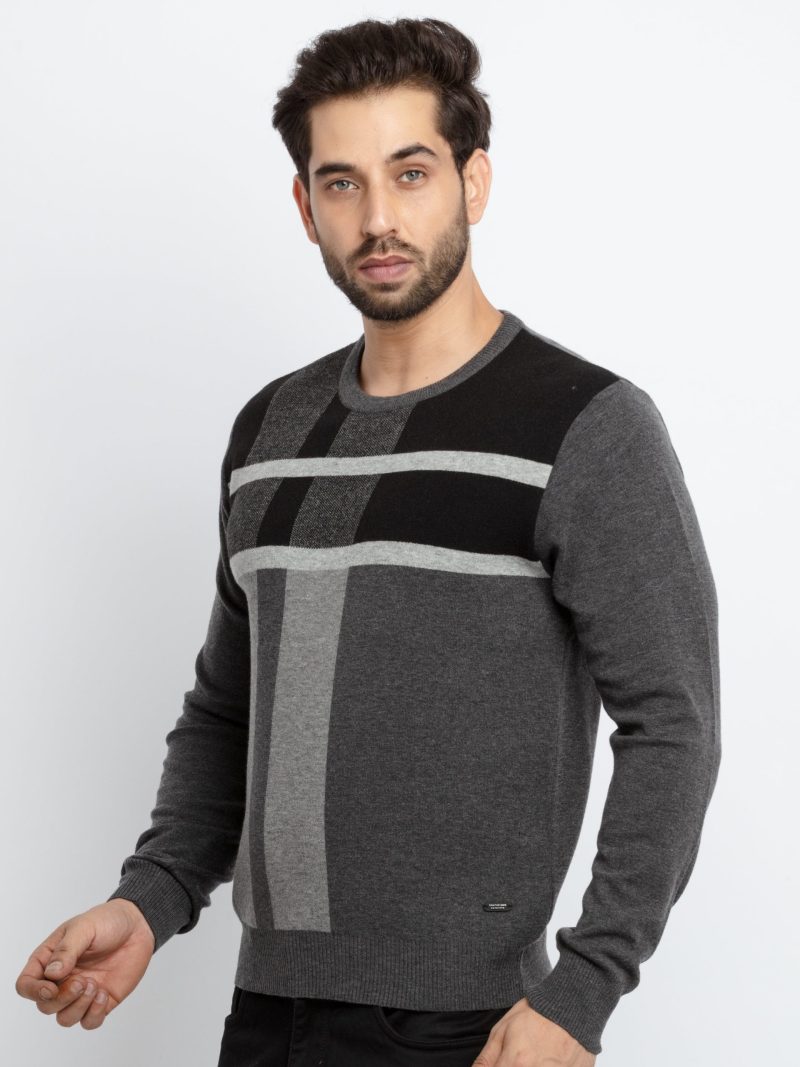 Status Quo Men'S Colour Blocking Round Neck Sweater