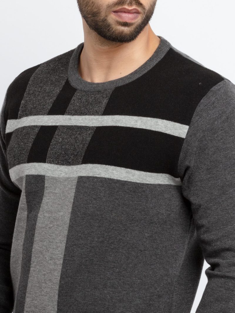 Status Quo Men'S Colour Blocking Round Neck Sweater