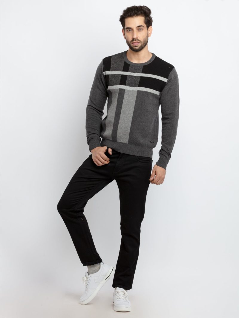 Status Quo Men'S Colour Blocking Round Neck Sweater