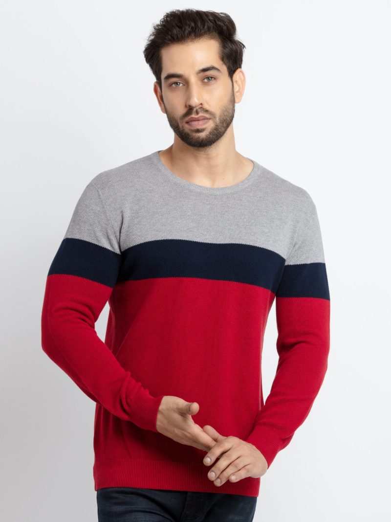 Status Quo Men'S Colour Blocking Round Neck Sweater