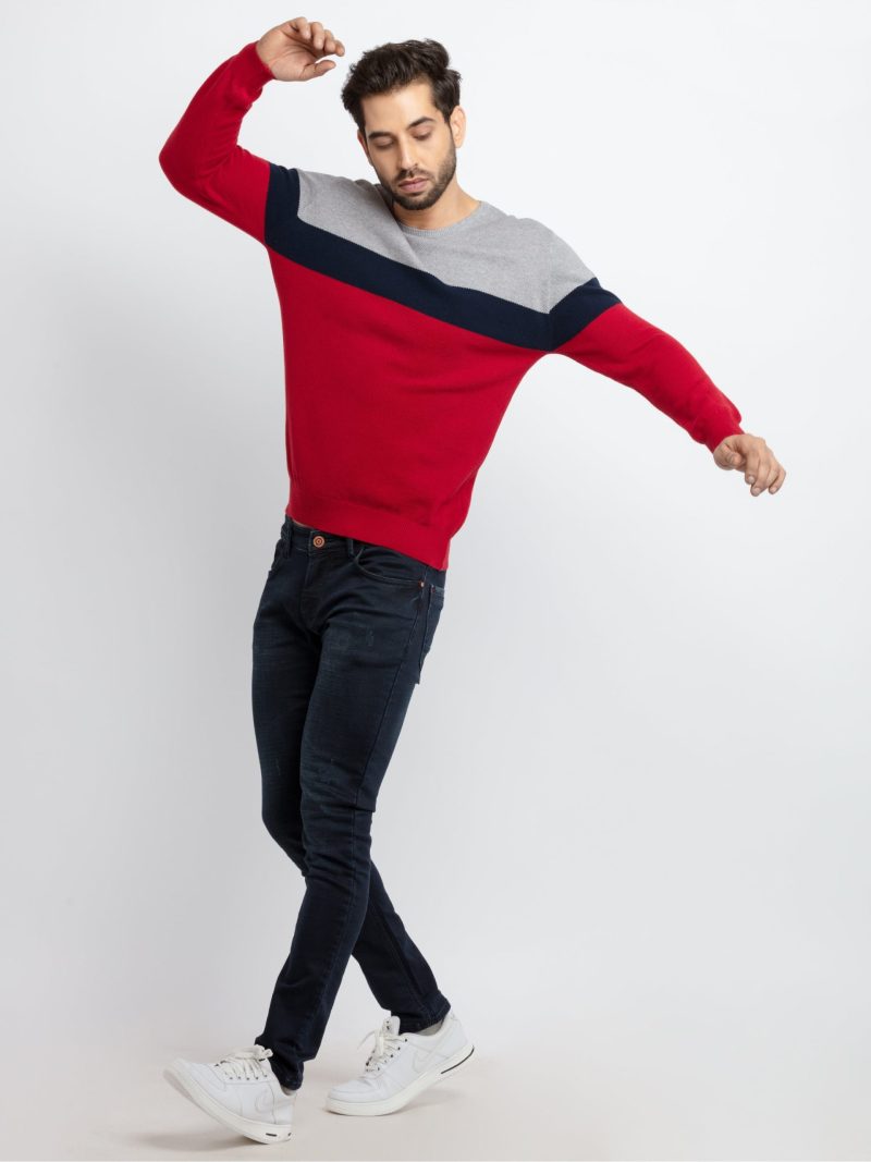 Status Quo Men'S Colour Blocking Round Neck Sweater