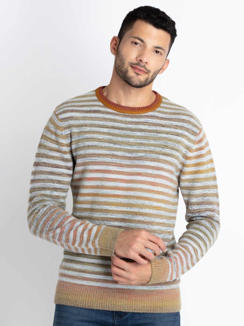 Status Quo Men'S Striped Round Neck Sweater