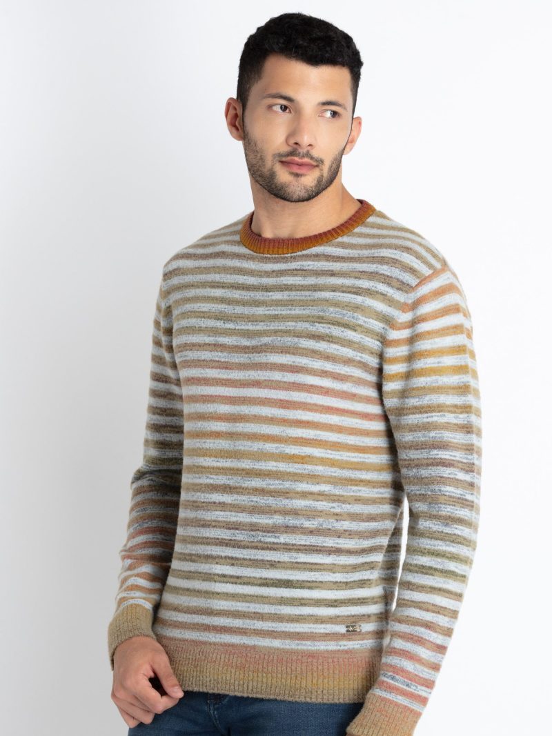 Status Quo Men'S Striped Round Neck Sweater