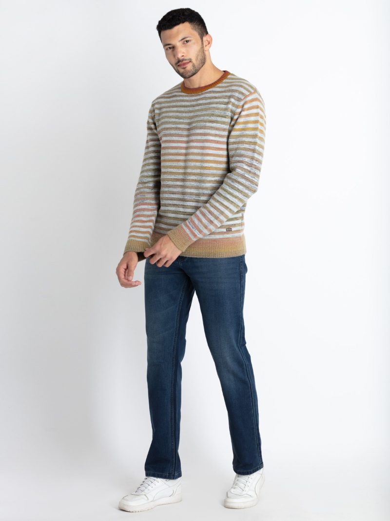 Status Quo Men'S Striped Round Neck Sweater