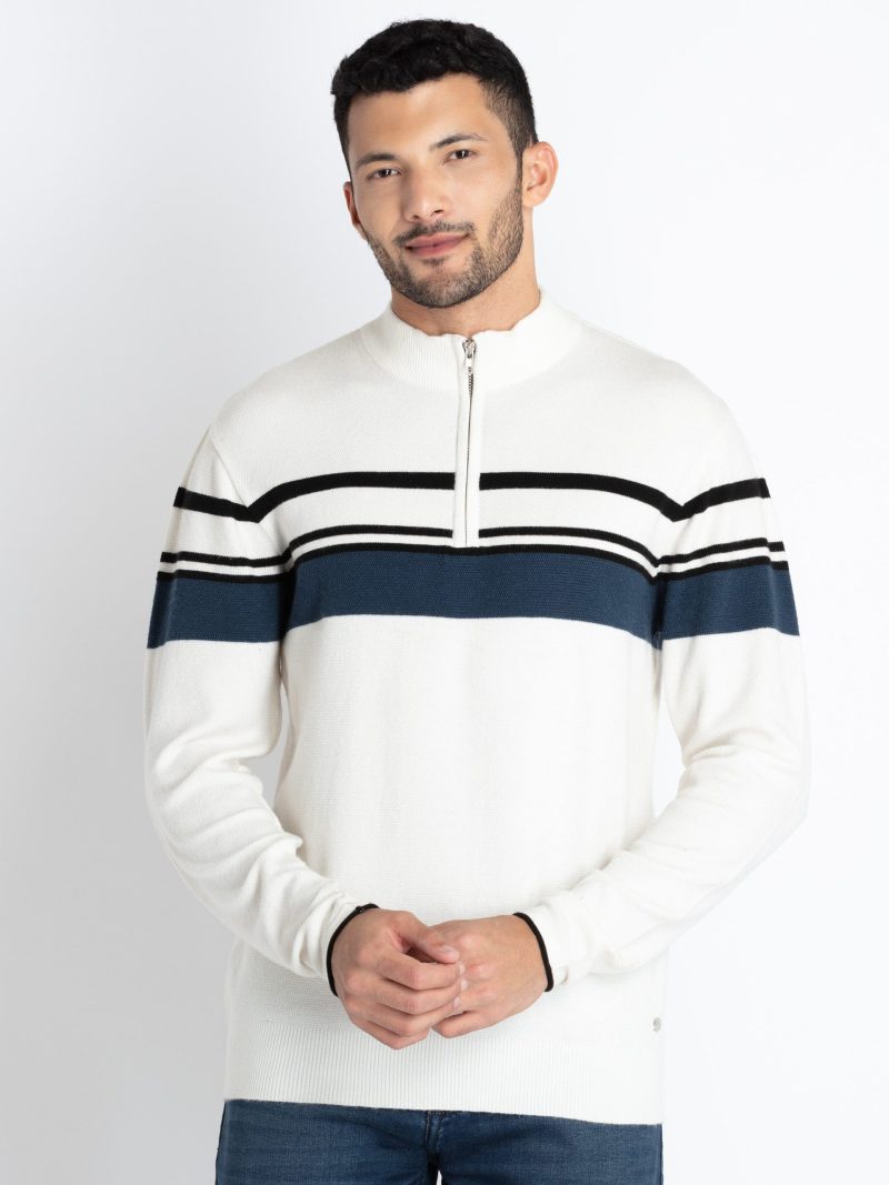 Status Quo Men'S Striped Round Neck Sweater