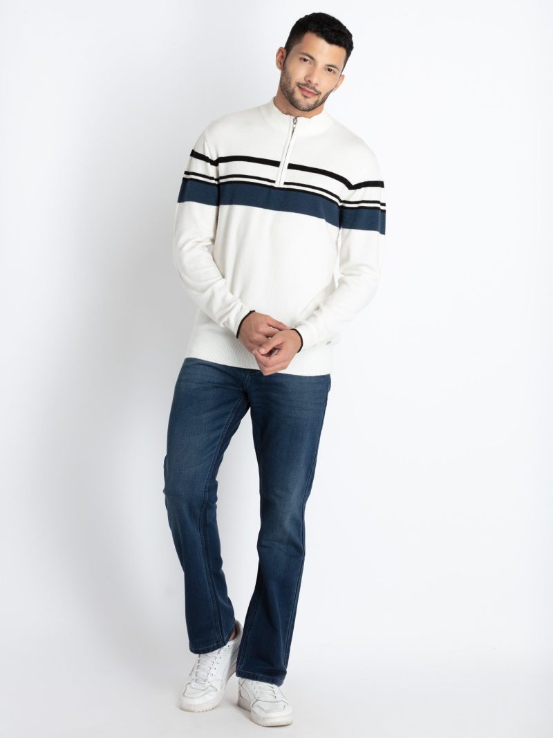 Status Quo Men'S Striped Round Neck Sweater