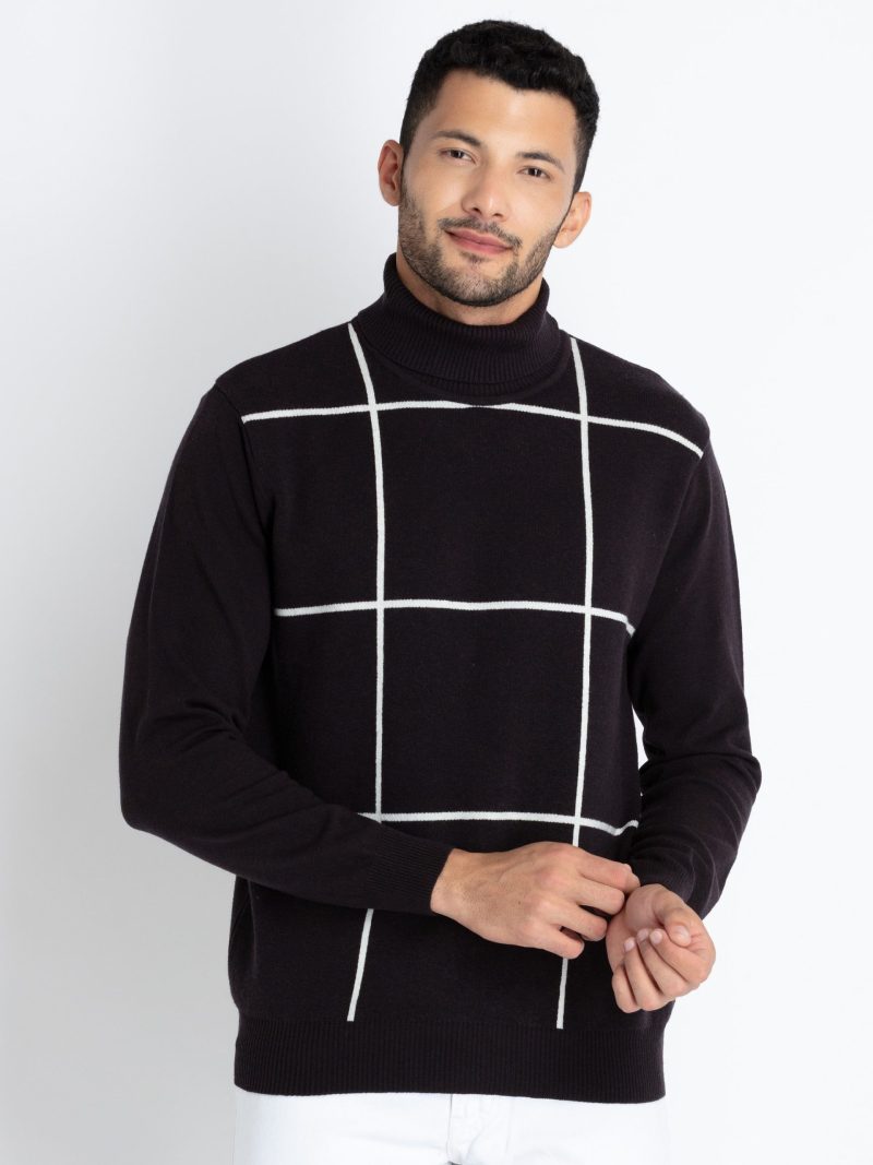 Status Quo Men'S Checkered Turtle Neck Sweater