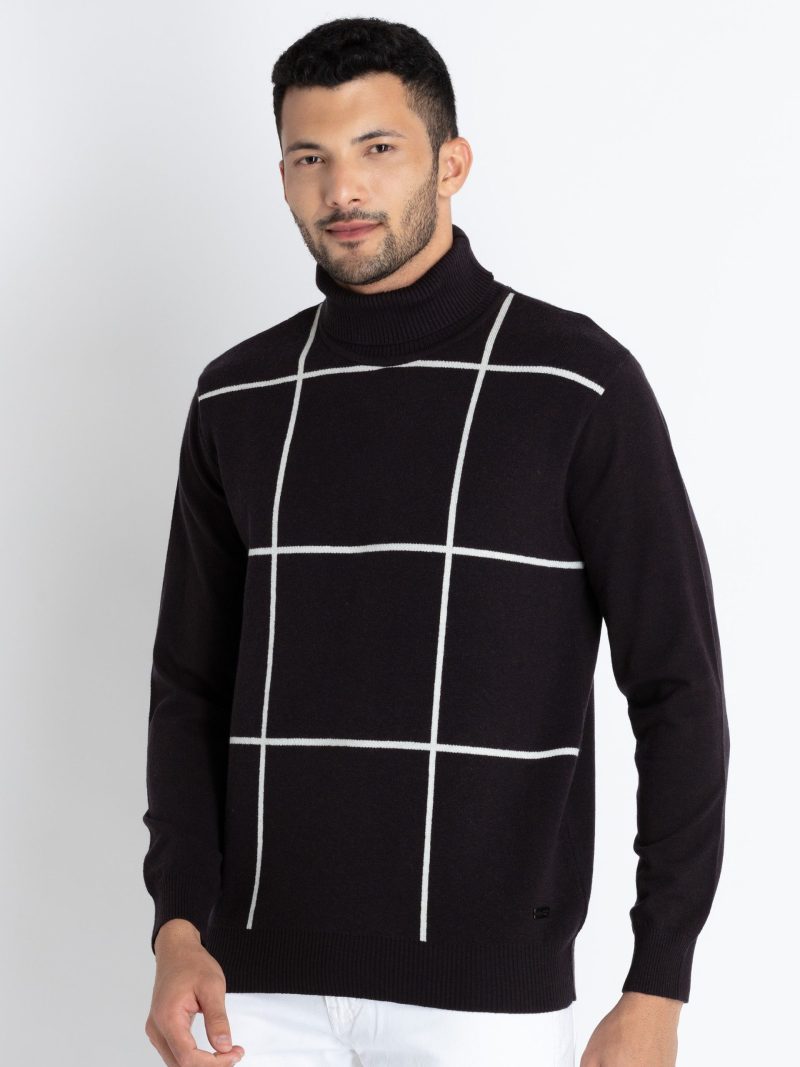 Status Quo Men'S Checkered Turtle Neck Sweater