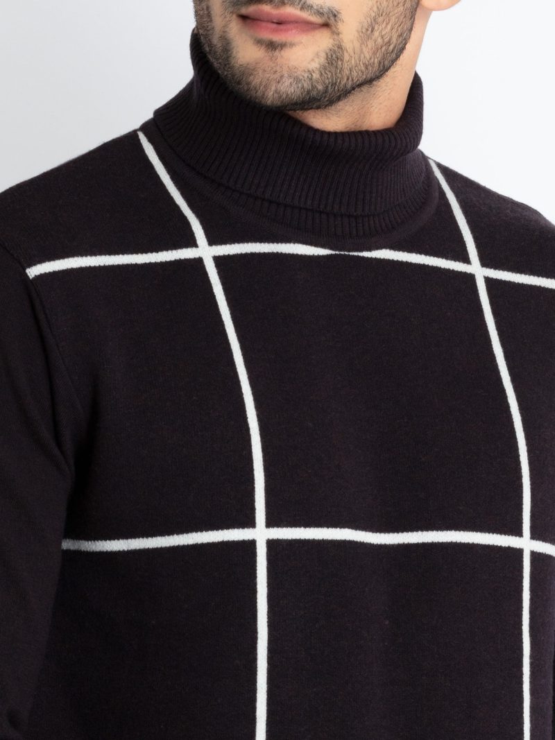 Status Quo Men'S Checkered Turtle Neck Sweater