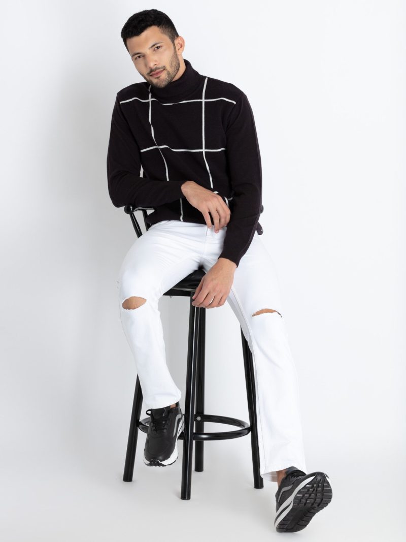 Status Quo Men'S Checkered Turtle Neck Sweater