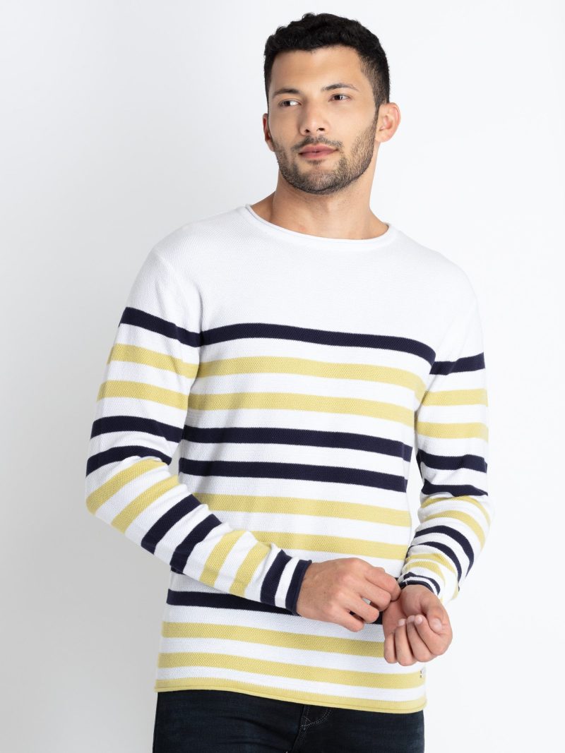 Status Quo Men'S Striped Round Neck Sweater