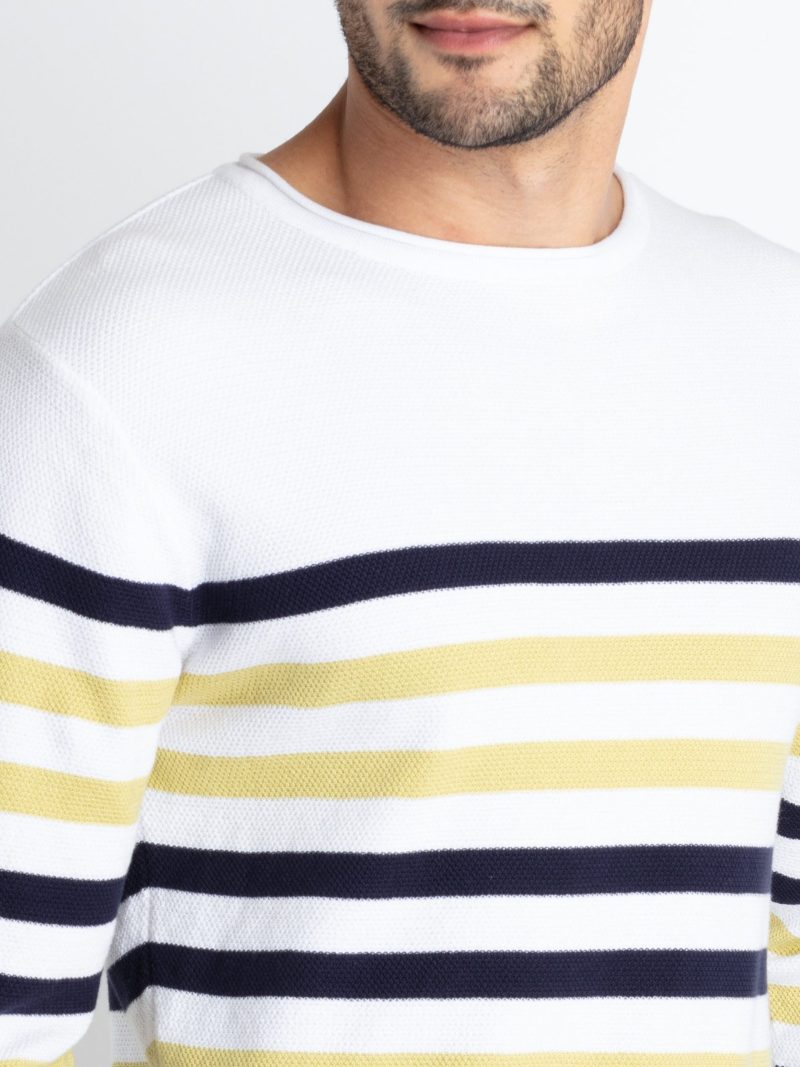 Status Quo Men'S Striped Round Neck Sweater