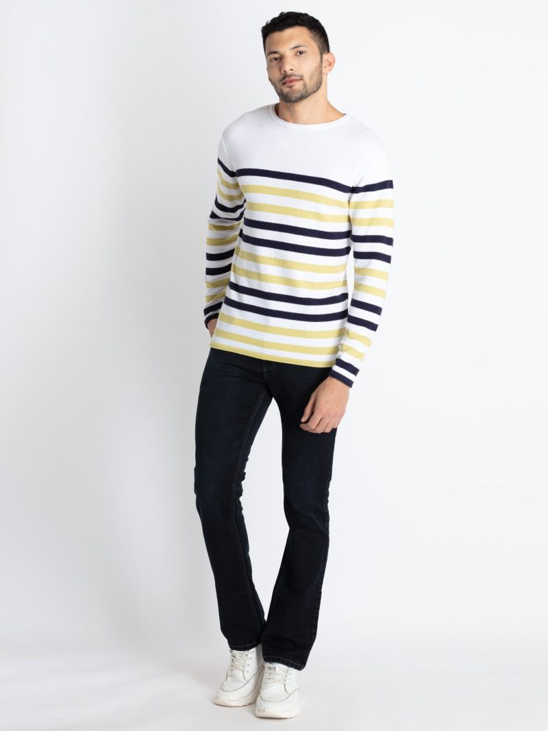 Status Quo Men'S Striped Round Neck Sweater