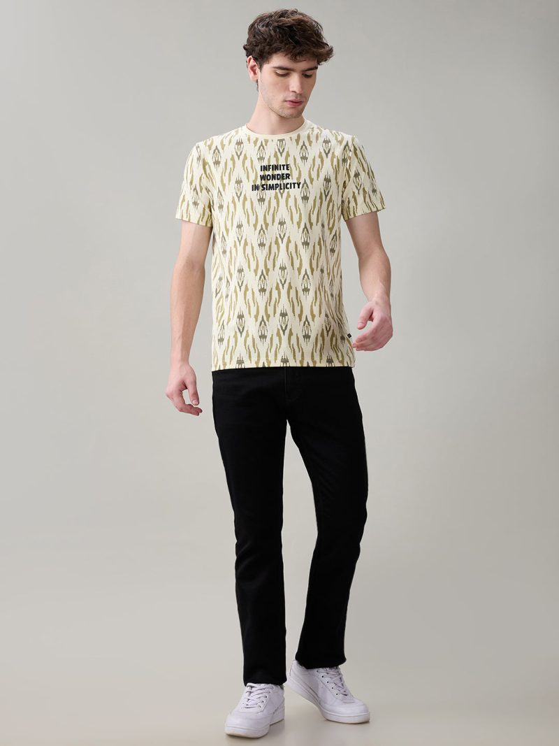 Status Quo Men'S Ikat Printed Cotton Round Neck T-Shirt With Minimal Typography