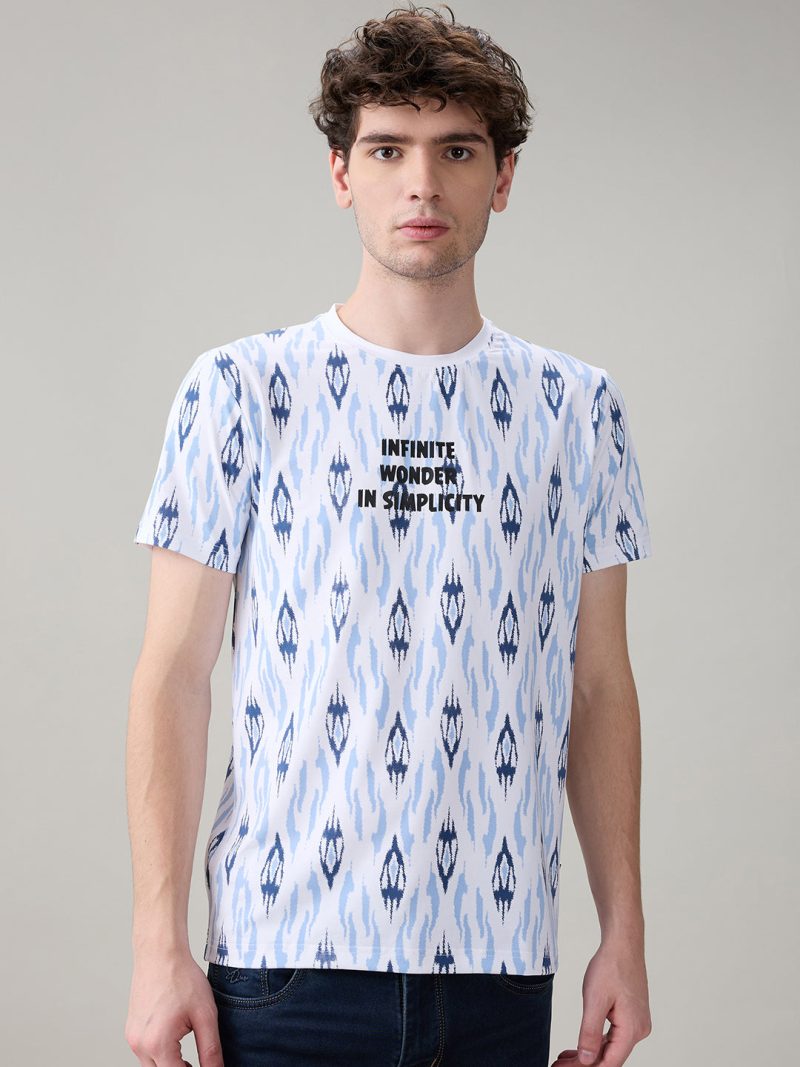 Status Quo Men'S Ikat Printed Cotton Round Neck T-Shirt With Minimal Typography