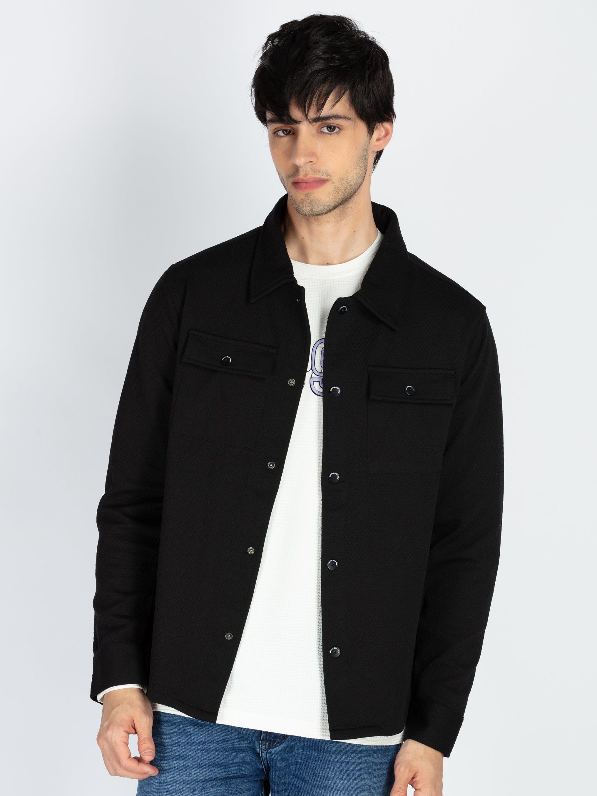 Status Quo Men'S Solid Regular Fit Shacket