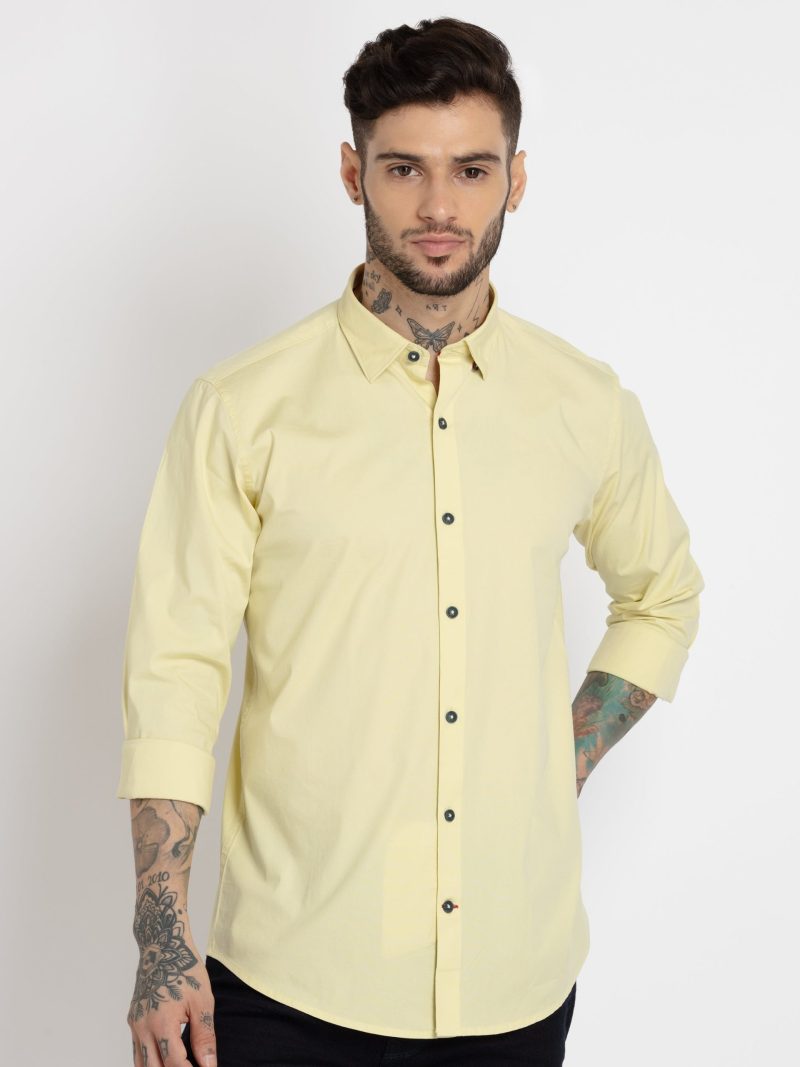 Status Quo Mens Solid Cotton Slim Fit Shirt