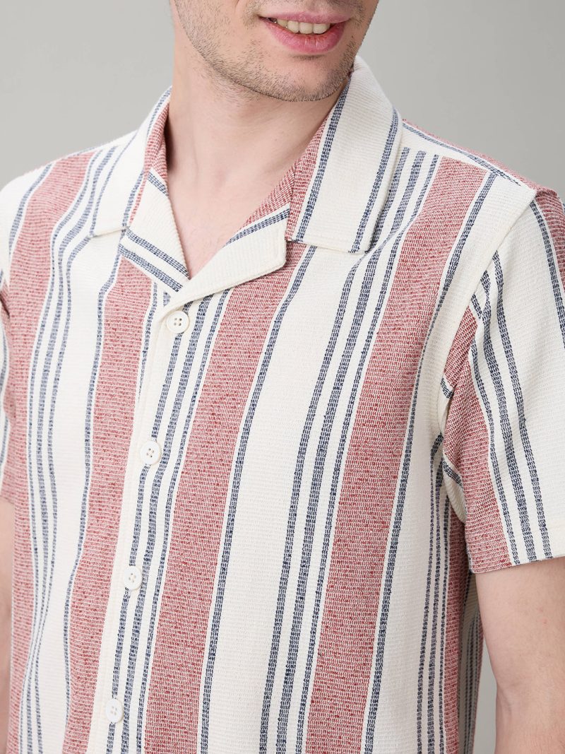 Status Quo Men'S Striped Cuban Collar Half Sleeves Regular Fit Shirt