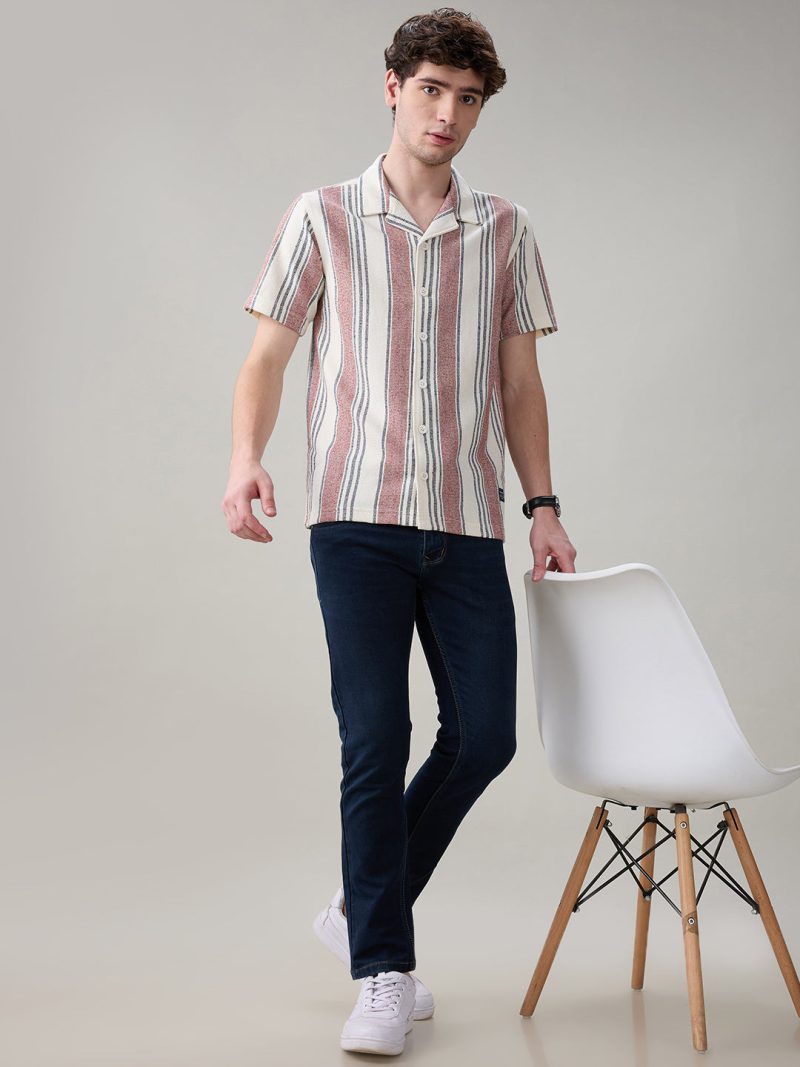 Status Quo Men'S Striped Cuban Collar Half Sleeves Regular Fit Shirt