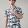 Status Quo Men'S Geometric Printed Cuban Collar Half Sleeves Regular Fit Shirt