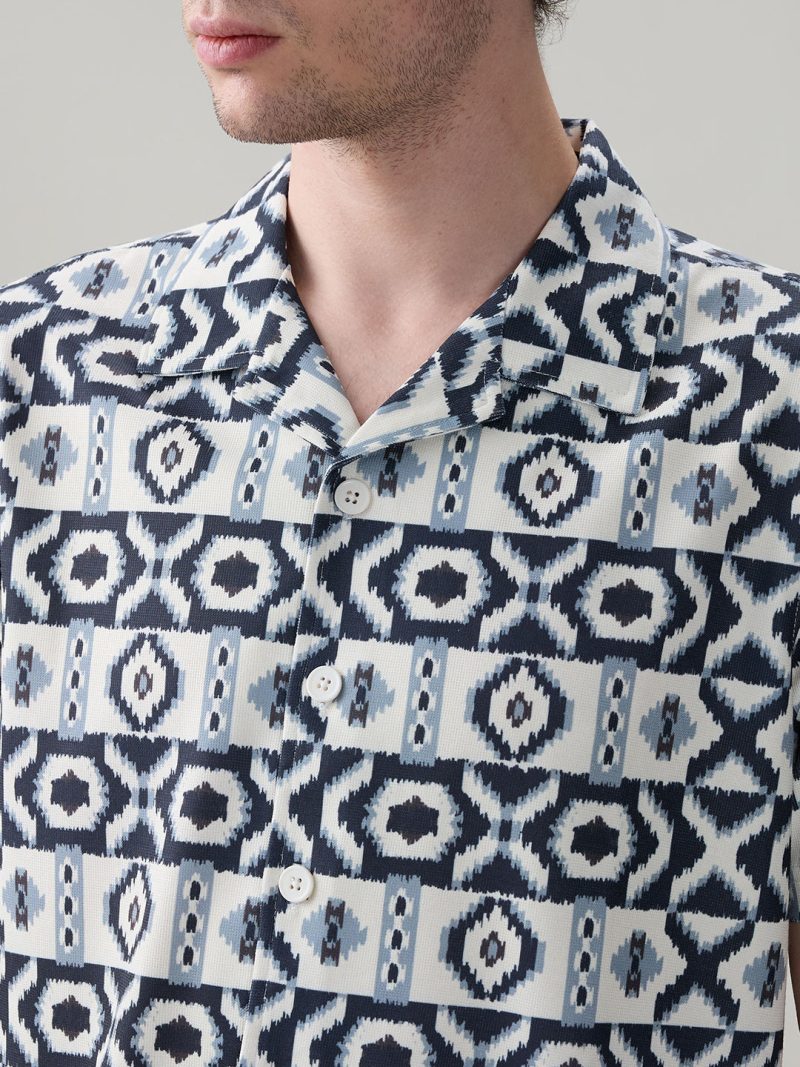 Status Quo Men'S Geometric Printed Cuban Collar Half Sleeves Regular Fit Shirt