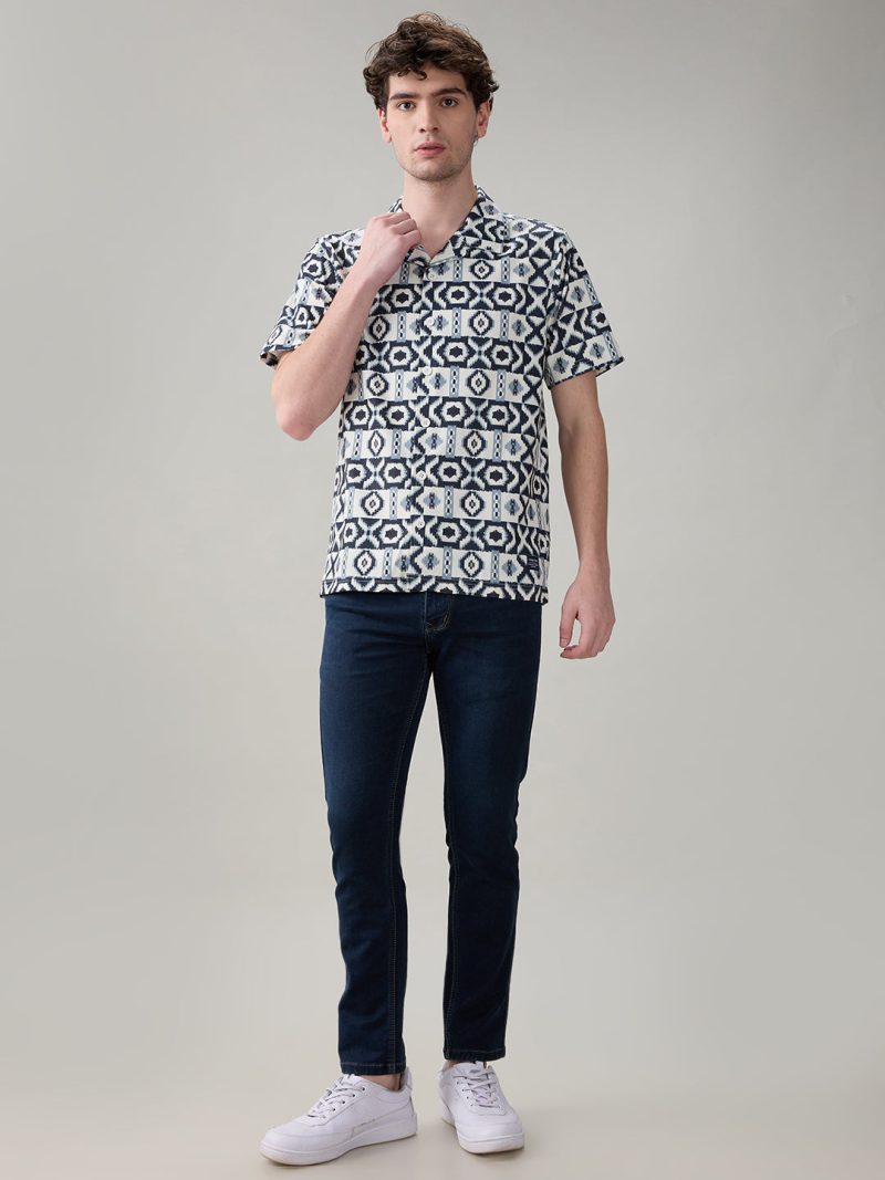 Status Quo Men'S Geometric Printed Cuban Collar Half Sleeves Regular Fit Shirt