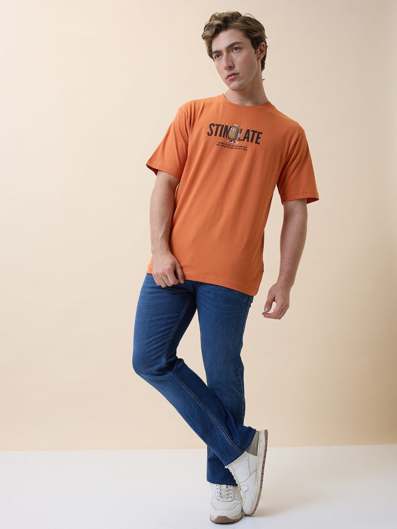 Status Quo Men'S Printed Round Neck Half Sleeves Oversized T-Shirt