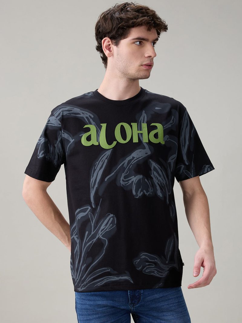 Status Quo Men'S Oversized Typography Print Round Neck T-Shirt