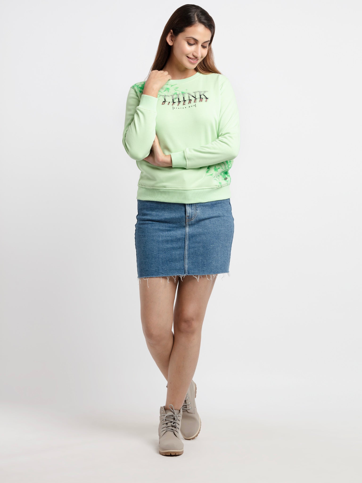 Status Quo Women'S Printed Round Neck Sweatshirt