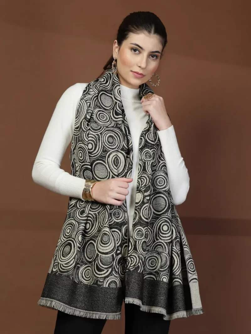 Mafadeny Women’S Circle Pattern Stole With Finge Edges