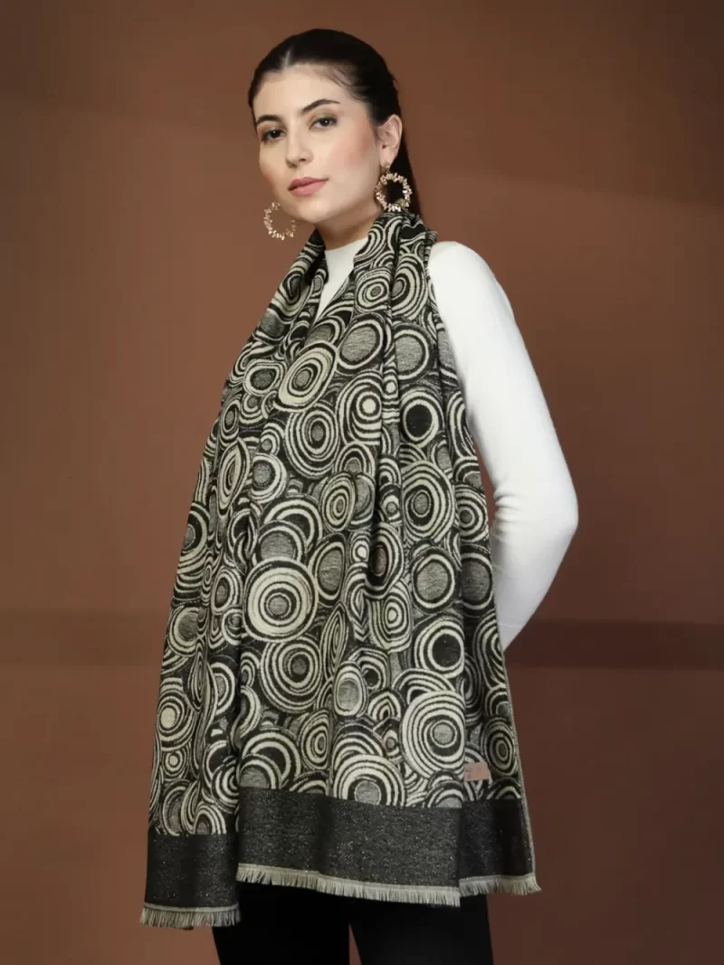 Mafadeny Women’S Circle Pattern Stole With Finge Edges
