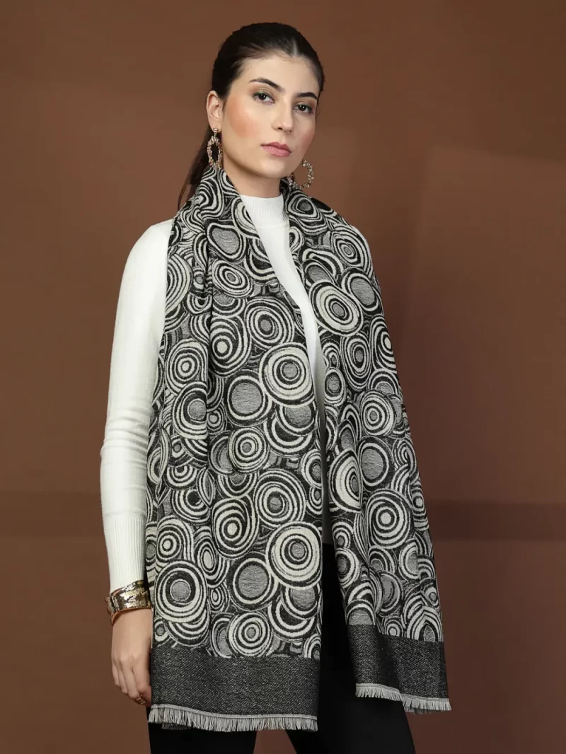 Mafadeny Women’S Circle Pattern Stole With Finge Edges