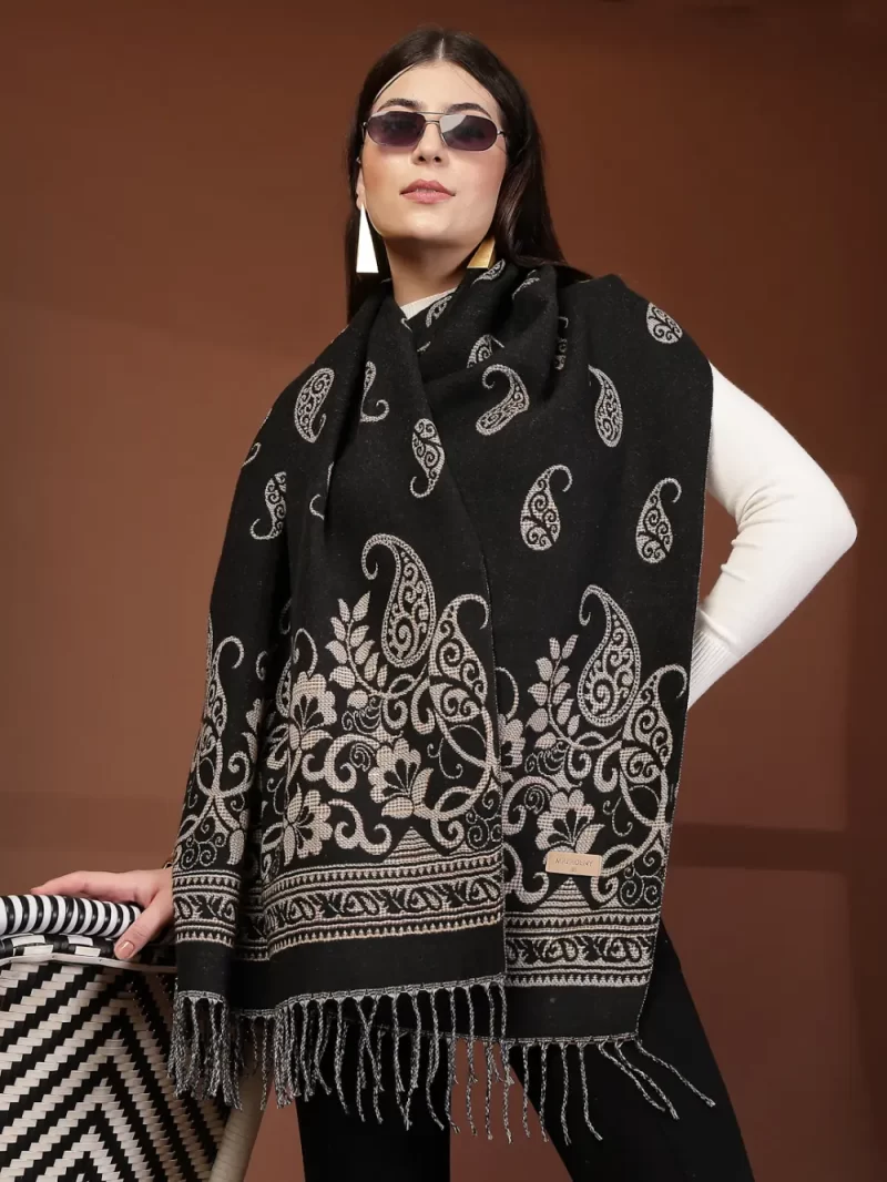 Mafadeny Women Printed Design Stole With Fringe Border