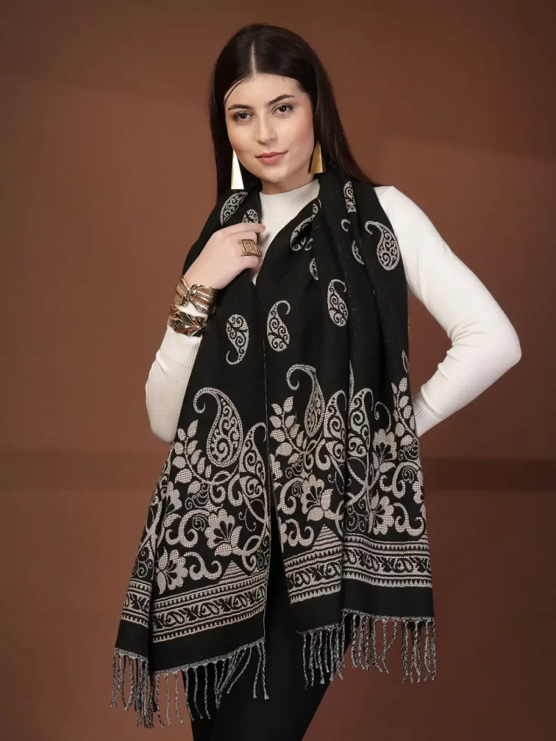 Mafadeny Women Printed Design Stole With Fringe Border