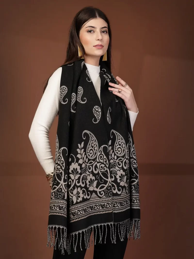 Mafadeny Women Printed Design Stole With Fringe Border