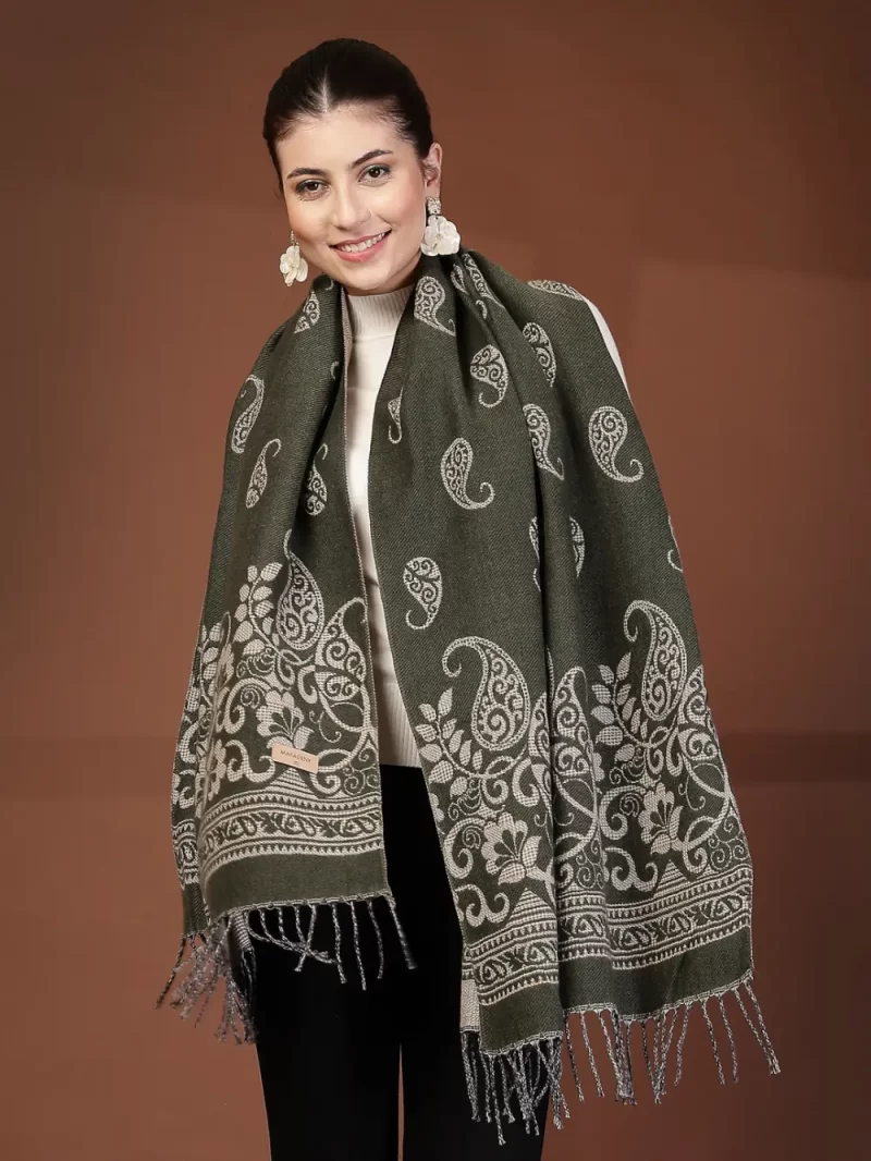 Mafadeny Women Printed Design Stole With Fringe Border