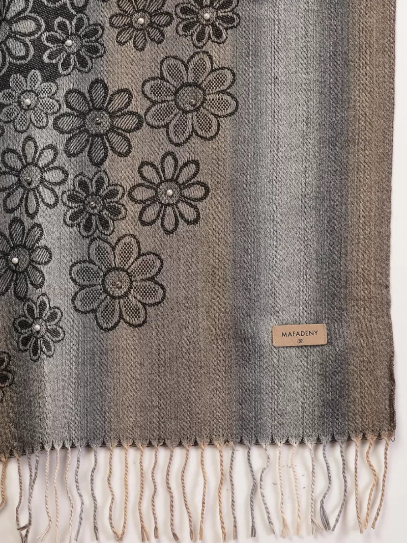 Mafadeny Women Floral Pattern Stole With Fringe And Beads