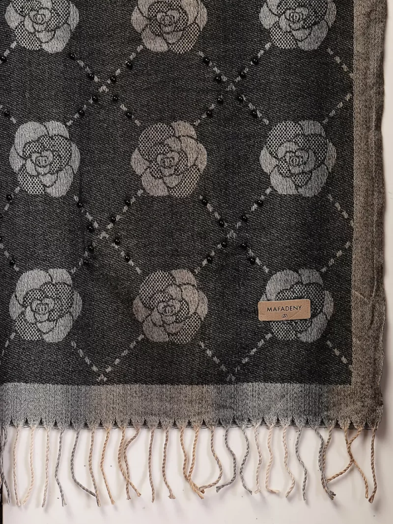 Mafadeny Women Rose Pattern Stole With Small Beads
