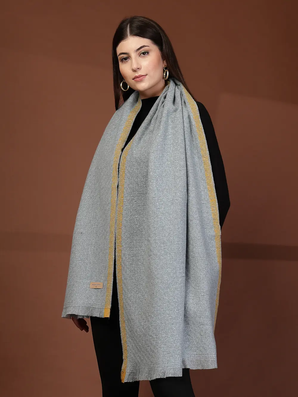 Mafadeny Women Stylish Self Design Stole With Fringe Edges