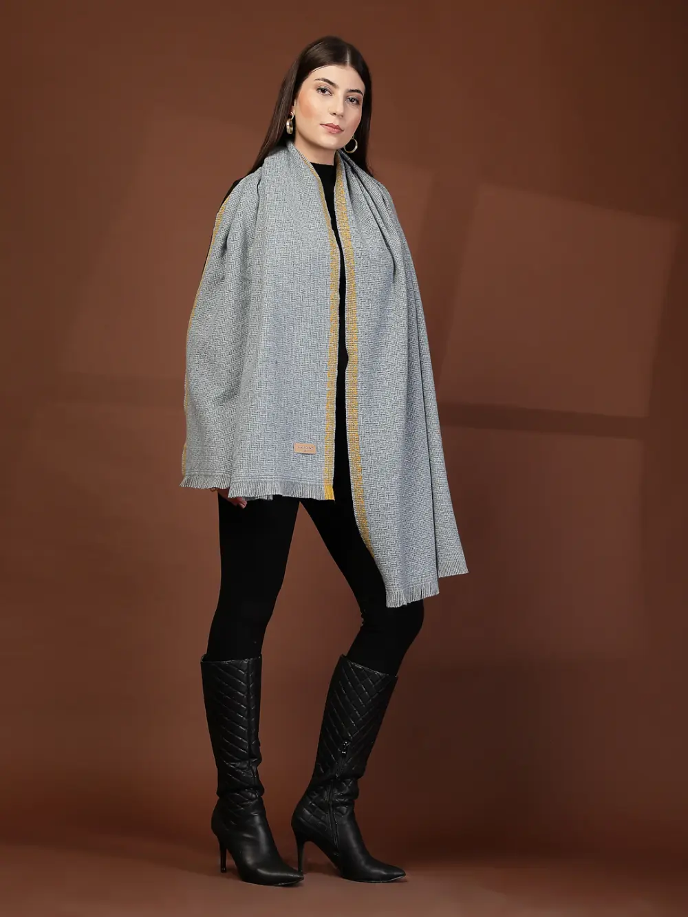 Mafadeny Women Stylish Self Design Stole With Fringe Edges