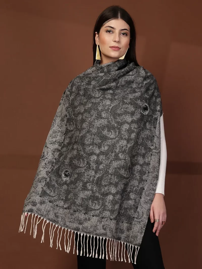Mafadeny Women Printed Stole With Fringes Edges And Small Beads