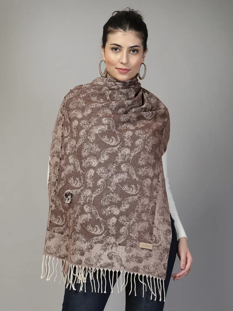 Mafadeny Women Printed Stole With Fringes Edges And Small Beads