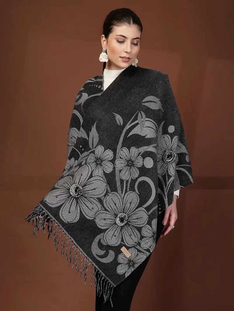 Mafadeny Women Floral Printed Stole With Small Beads
