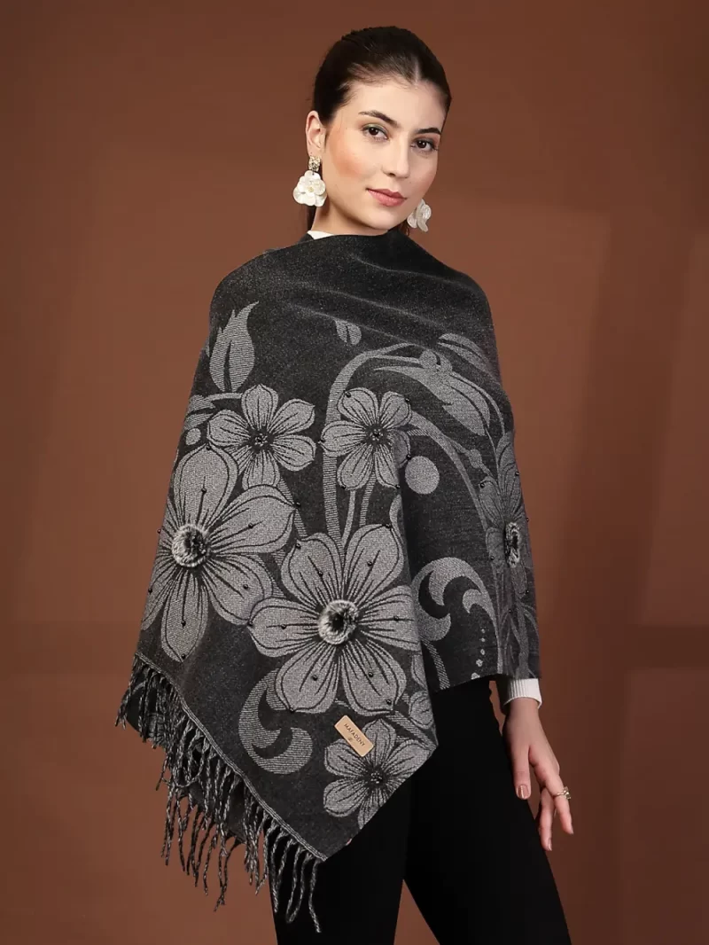Mafadeny Women Floral Printed Stole With Small Beads