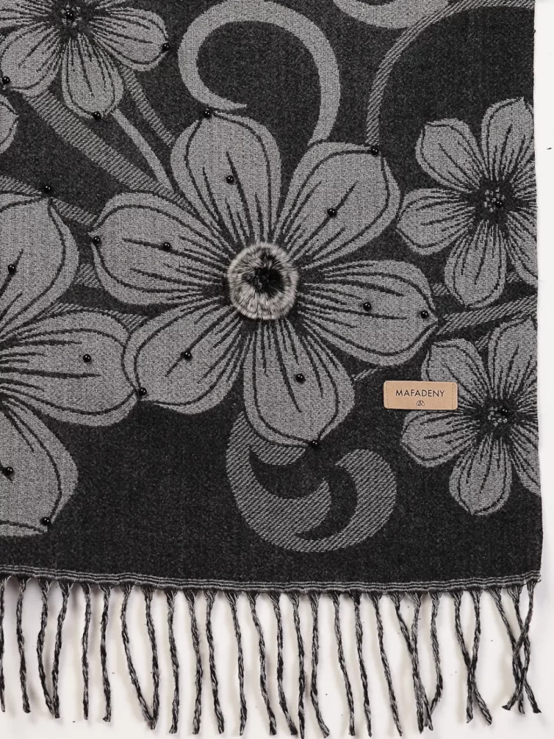 Mafadeny Women Floral Printed Stole With Small Beads